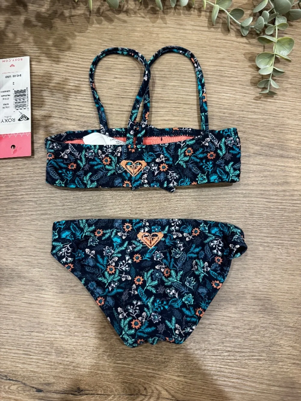 NWT Roxy Girl Beach Bound Bandeau Bikini Set Size 2 Floral